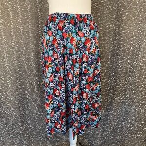Vintage Anna G Floral Print‎ Midi Skirt Elastic Waist Cottagecore Women's 9/10